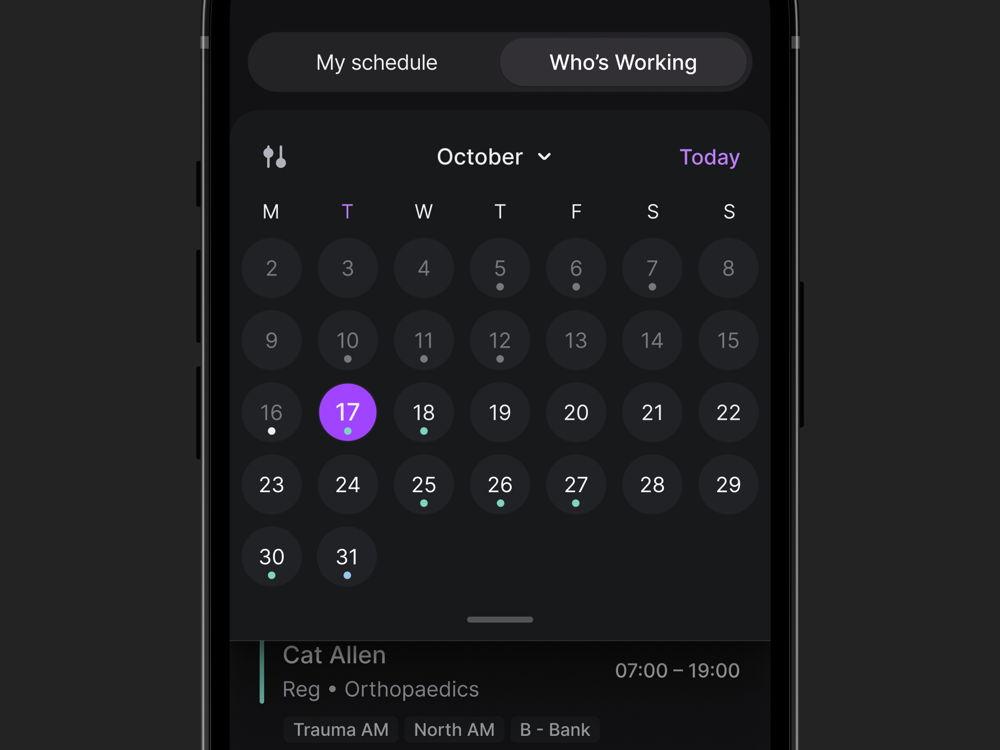 By default the display is the current week, but pulling down on the calendar exposes the entire month, exposing familiar mobile gestures ANIMATE ME!