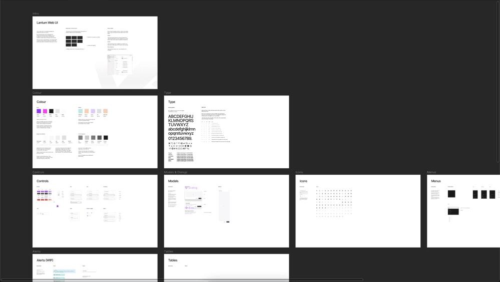 A snapshot of Figma boards in our Web UI file. The design and engineering teams used this as visual reference as well as design guidelines on how to use components correctly.